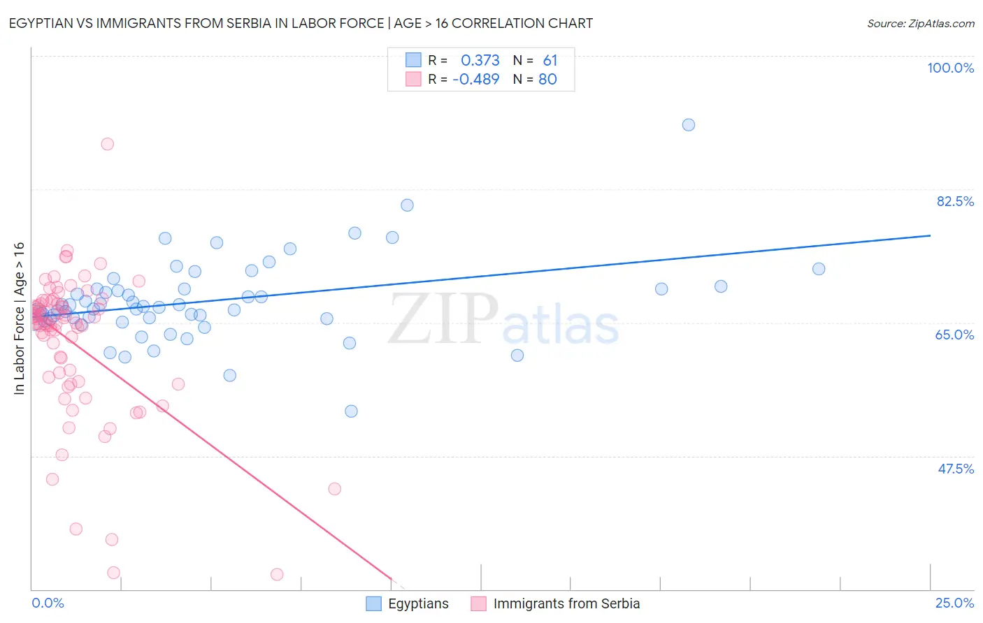 Egyptian vs Immigrants from Serbia In Labor Force | Age > 16