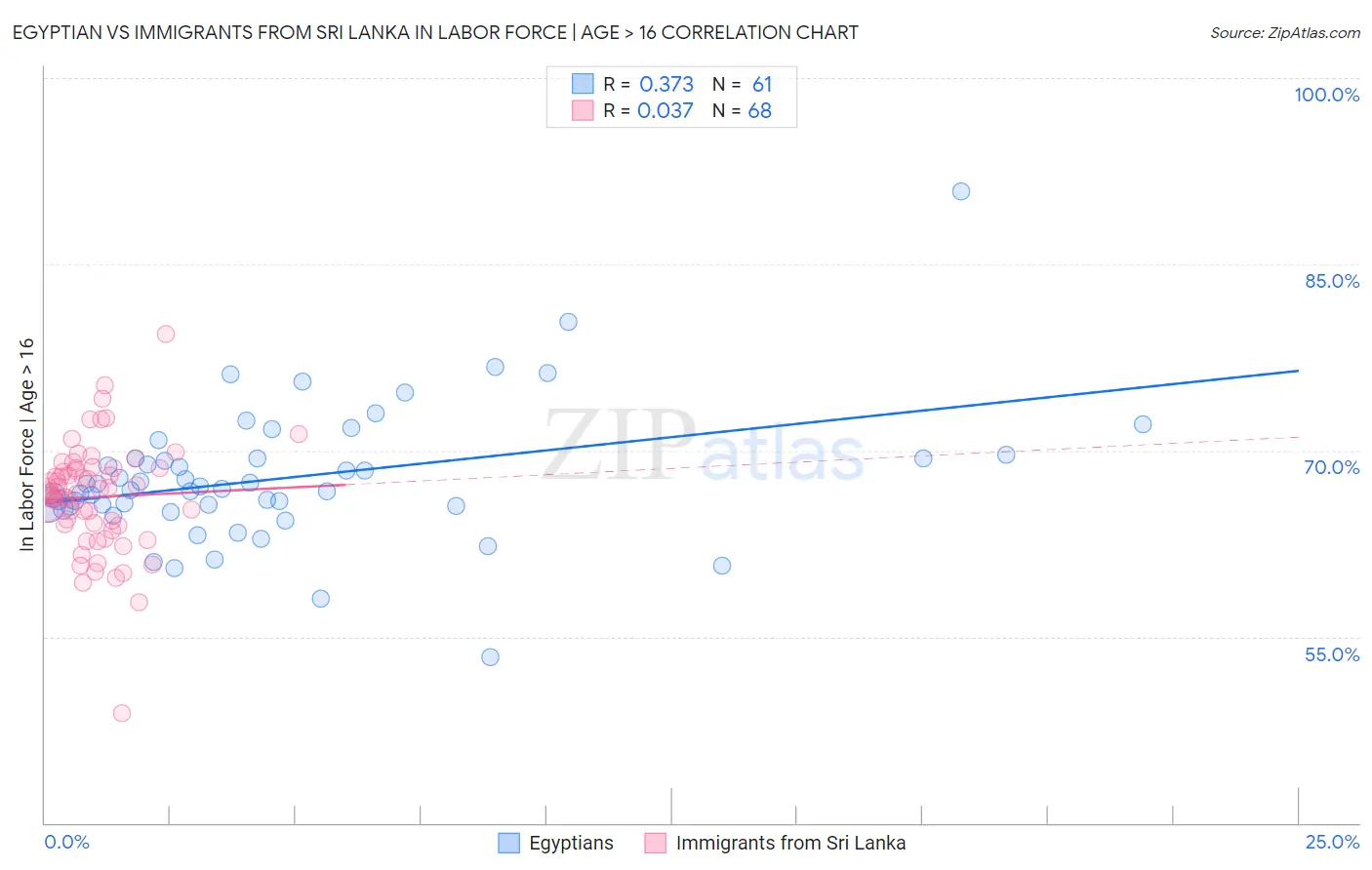 Egyptian vs Immigrants from Sri Lanka In Labor Force | Age > 16