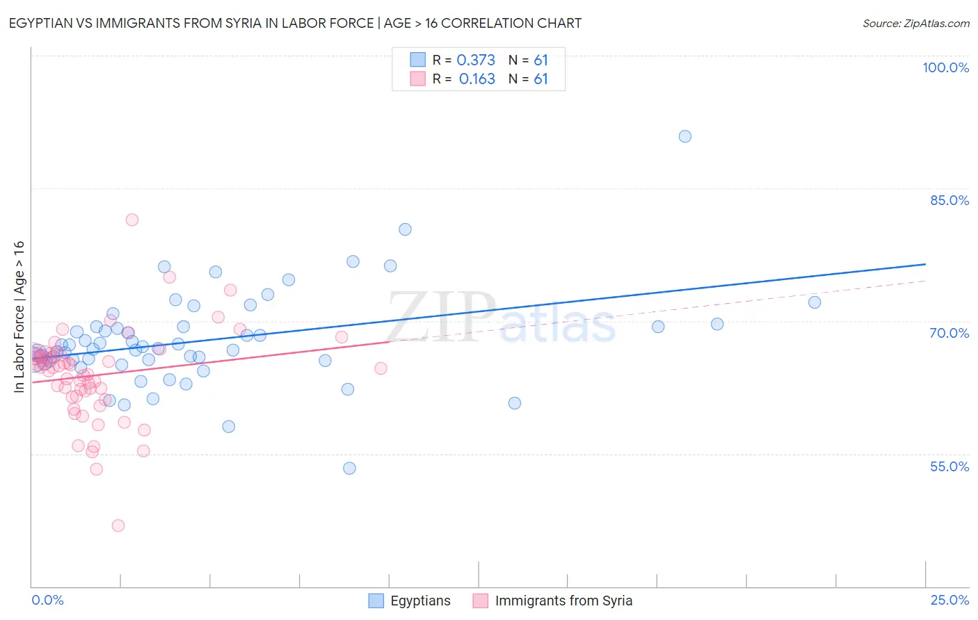Egyptian vs Immigrants from Syria In Labor Force | Age > 16