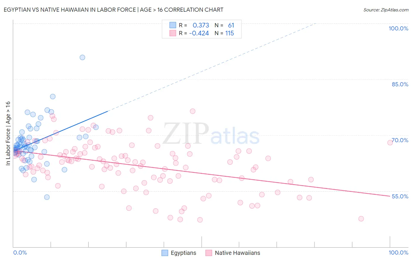 Egyptian vs Native Hawaiian In Labor Force | Age > 16