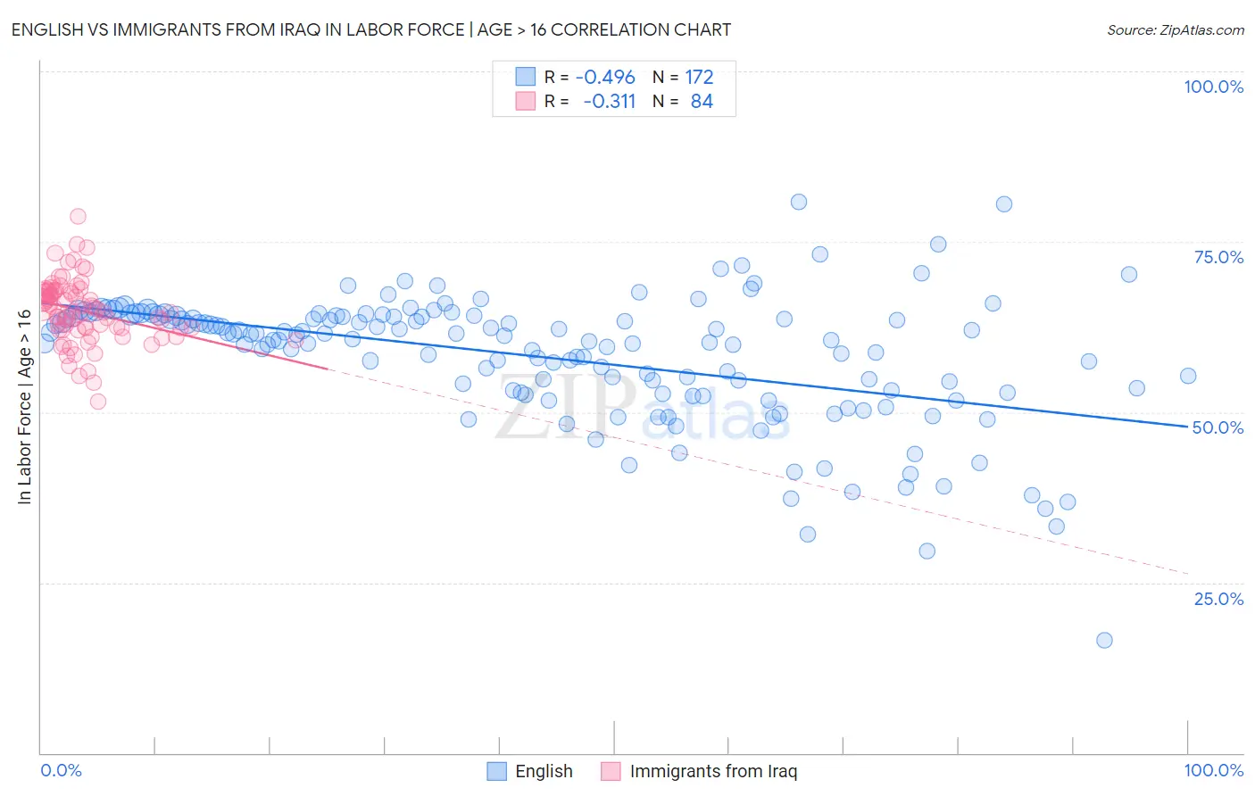 English vs Immigrants from Iraq In Labor Force | Age > 16