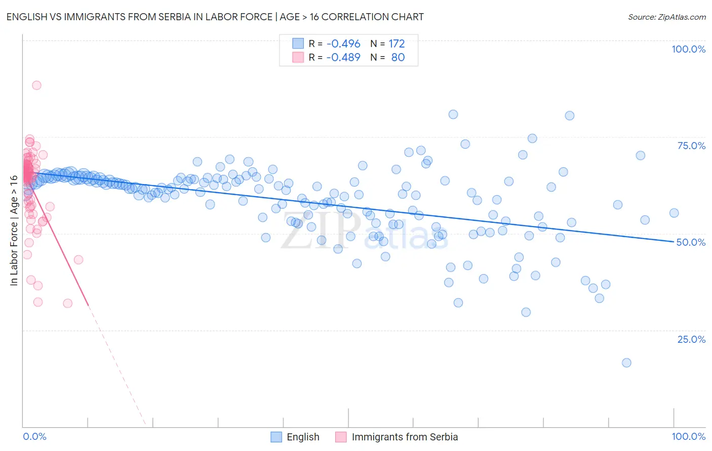 English vs Immigrants from Serbia In Labor Force | Age > 16
