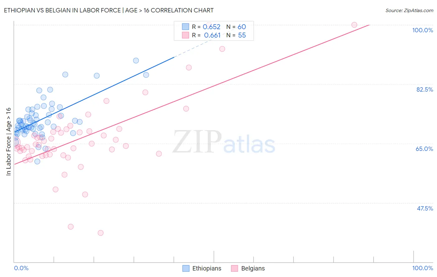 Ethiopian vs Belgian In Labor Force | Age > 16