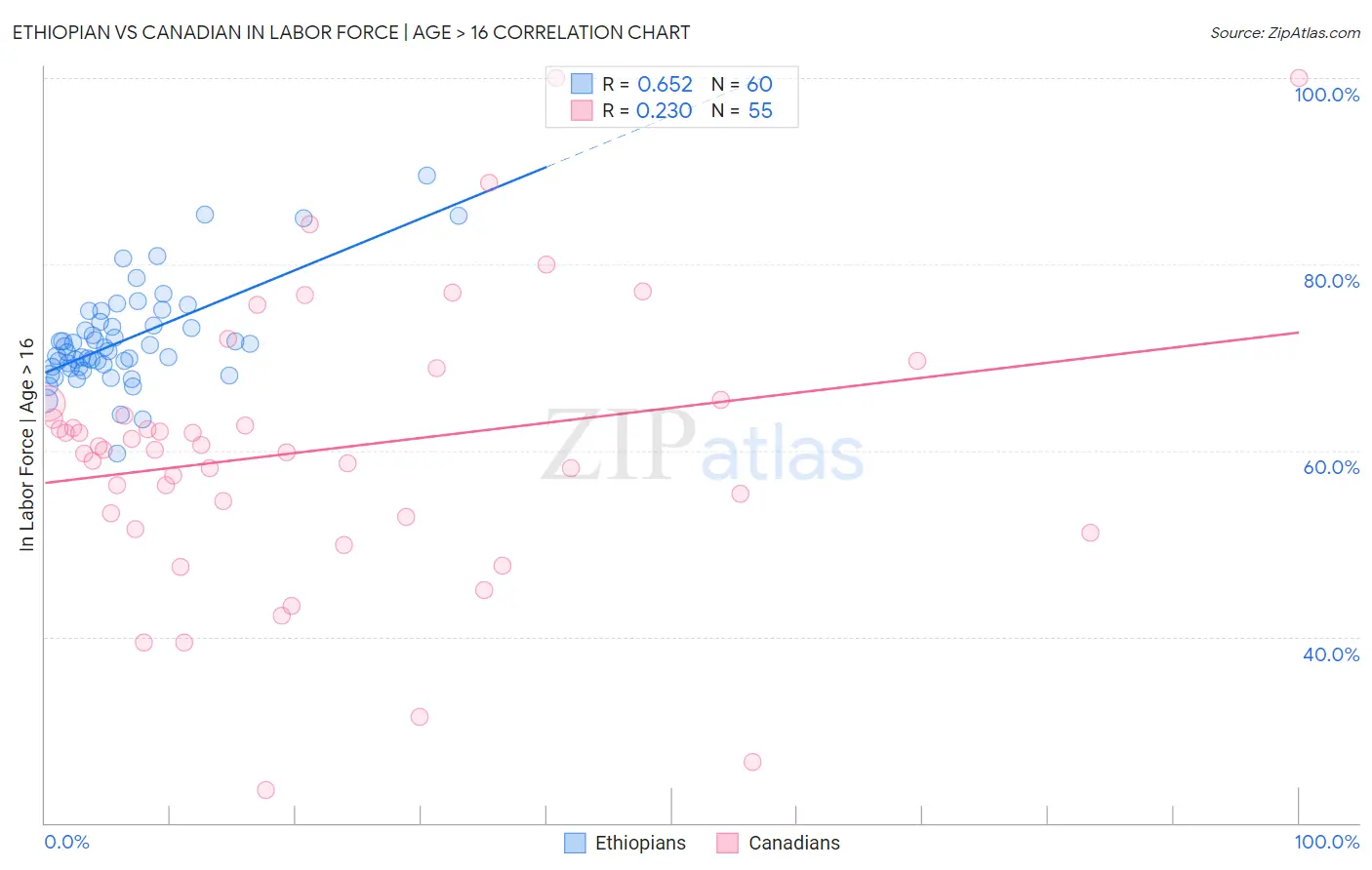 Ethiopian vs Canadian In Labor Force | Age > 16