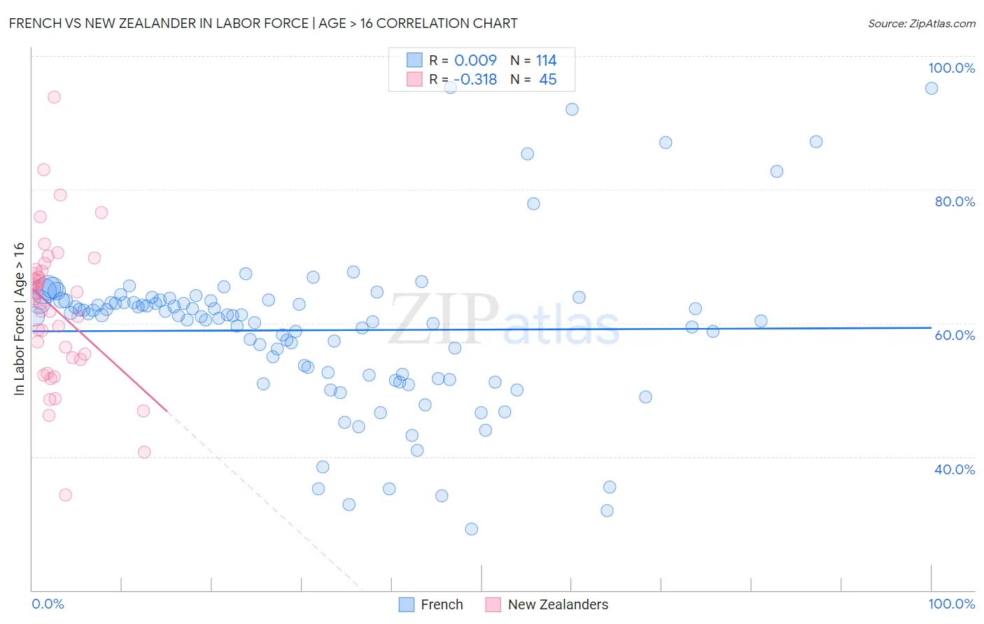 French vs New Zealander In Labor Force | Age > 16