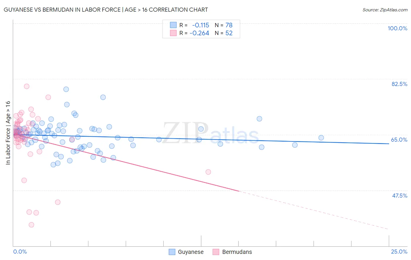 Guyanese vs Bermudan In Labor Force | Age > 16