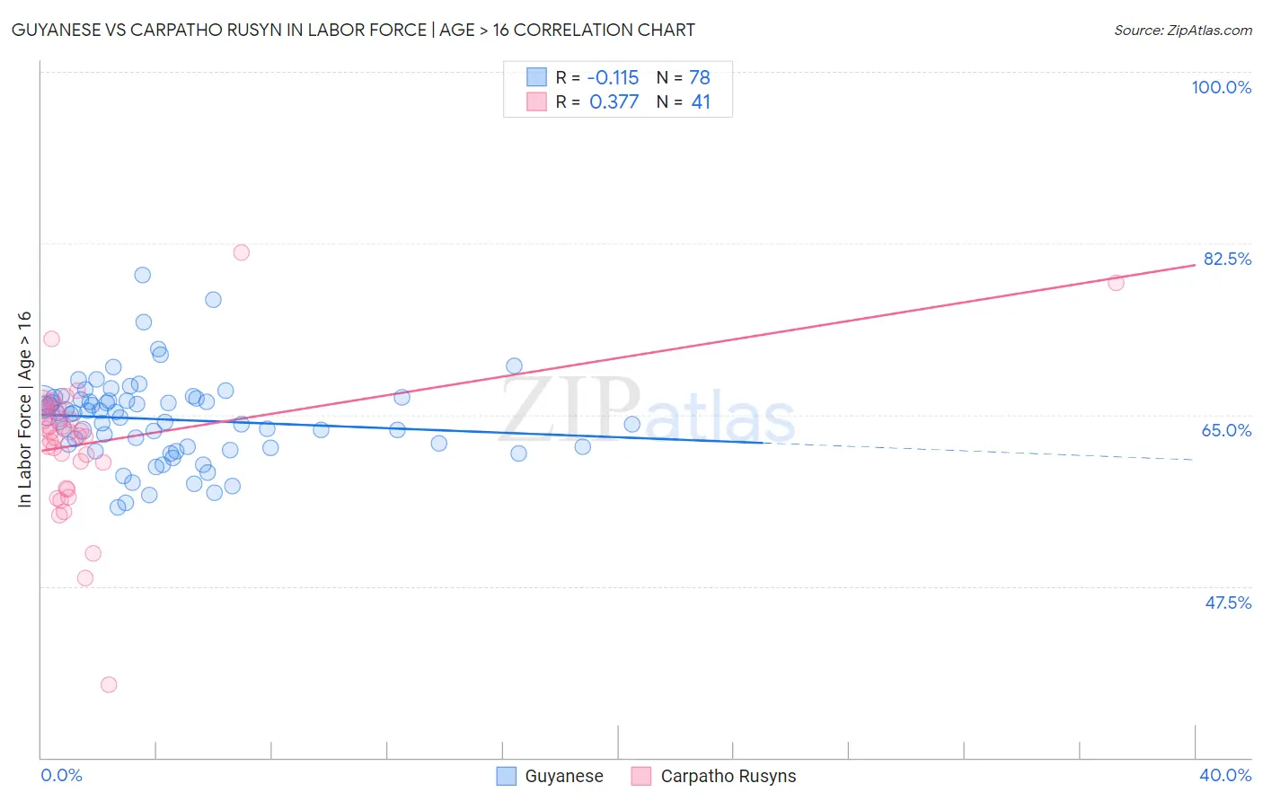 Guyanese vs Carpatho Rusyn In Labor Force | Age > 16