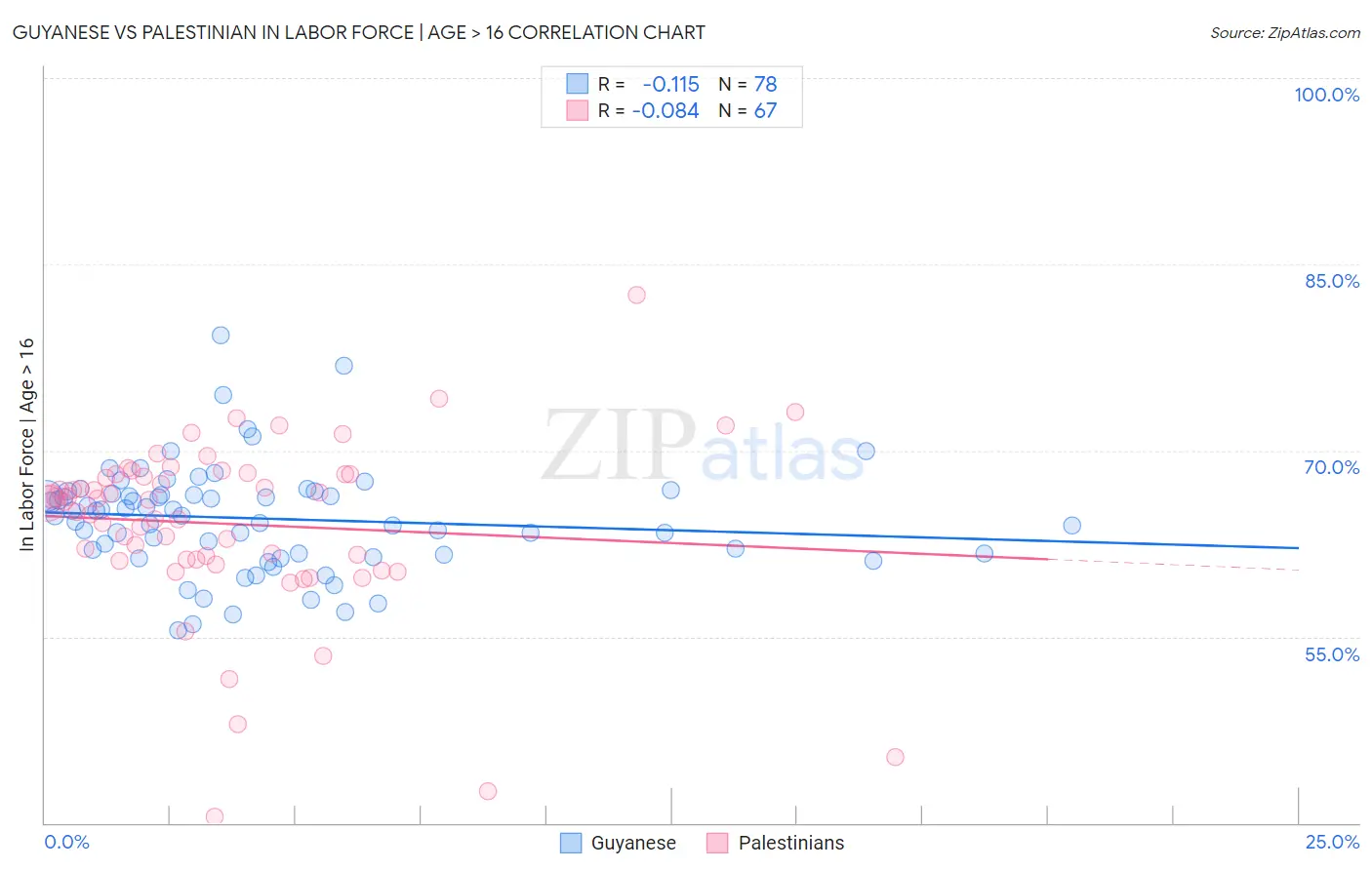 Guyanese vs Palestinian In Labor Force | Age > 16