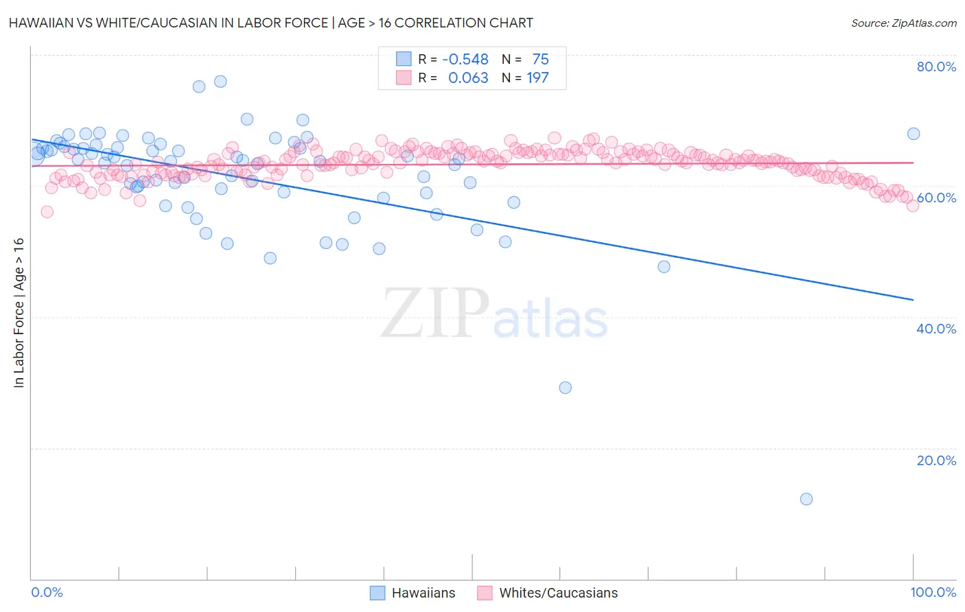 Hawaiian vs White/Caucasian In Labor Force | Age > 16