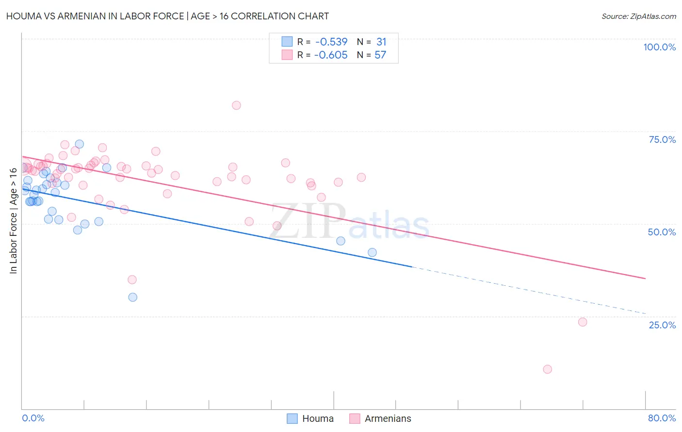 Houma vs Armenian In Labor Force | Age > 16