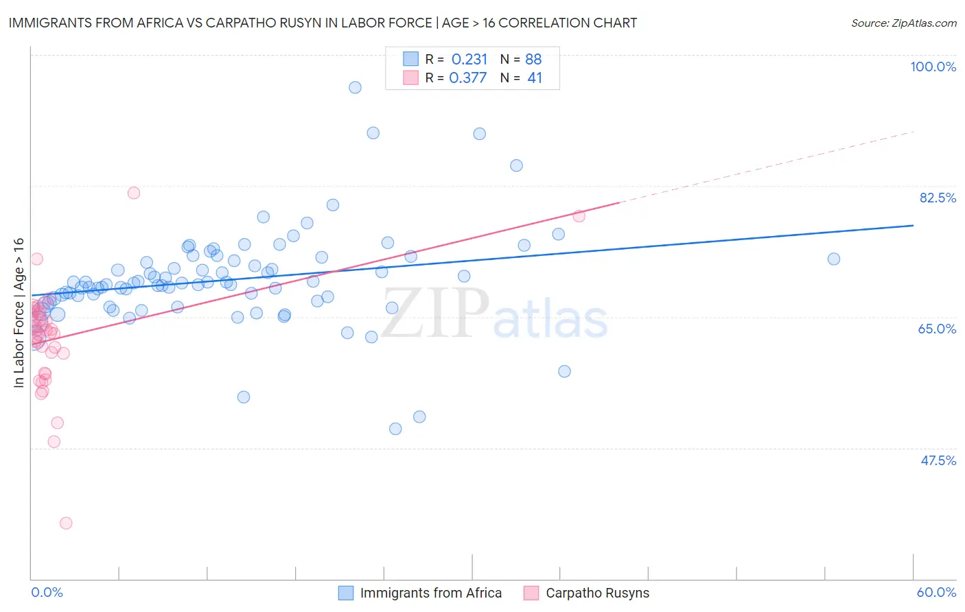 Immigrants from Africa vs Carpatho Rusyn In Labor Force | Age > 16