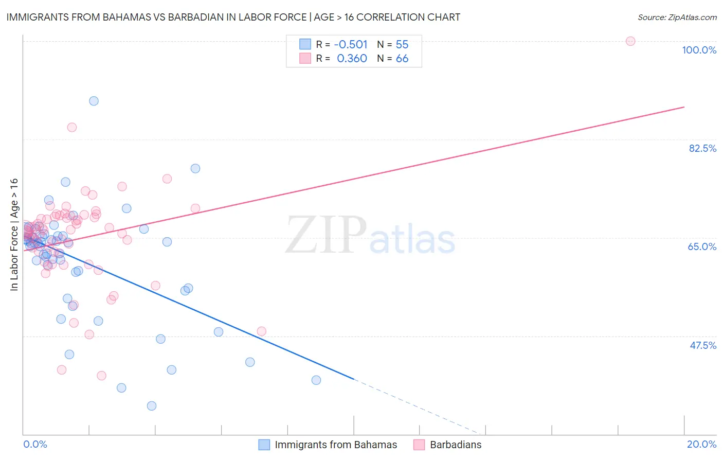 Immigrants from Bahamas vs Barbadian In Labor Force | Age > 16