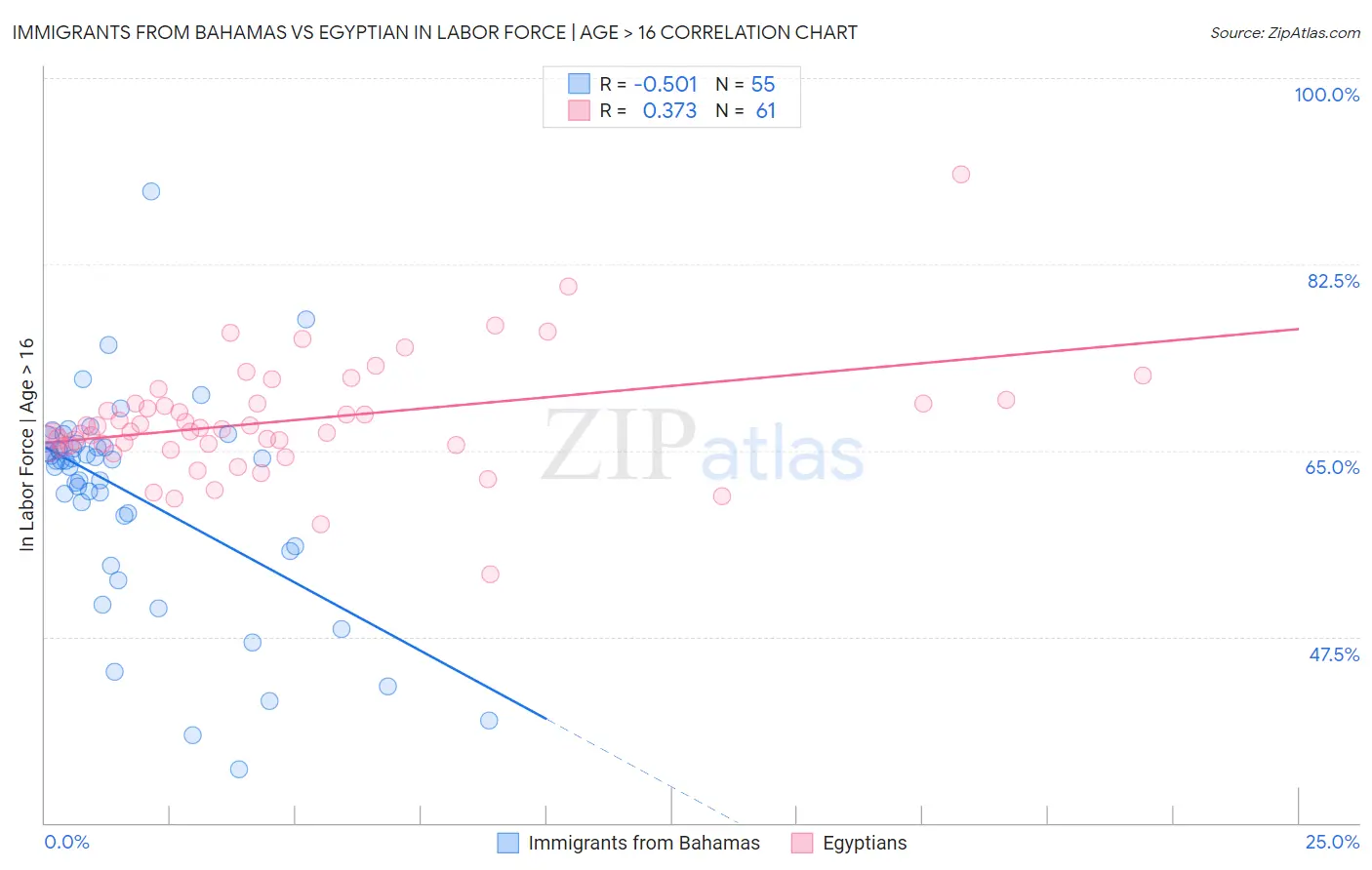 Immigrants from Bahamas vs Egyptian In Labor Force | Age > 16