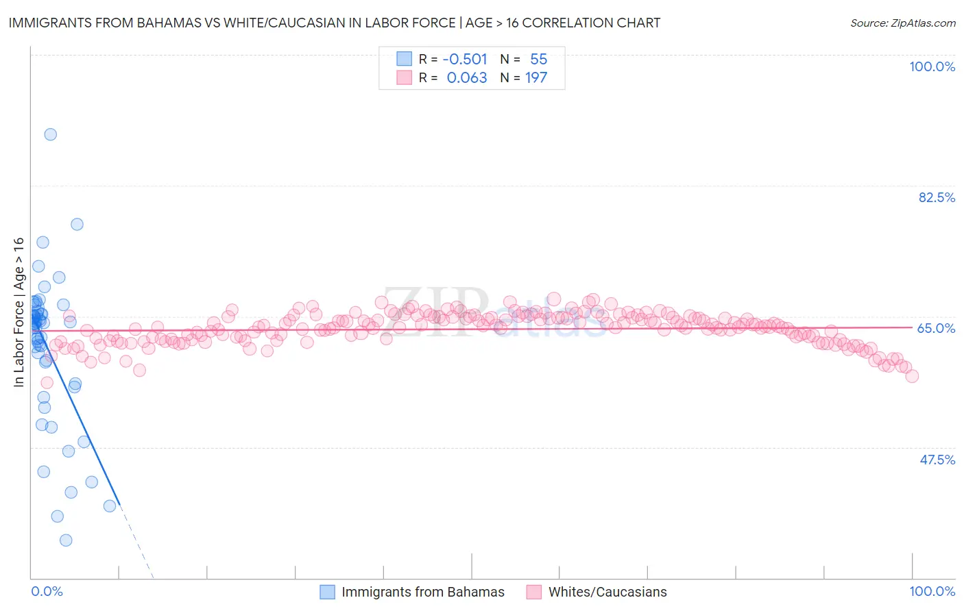 Immigrants from Bahamas vs White/Caucasian In Labor Force | Age > 16