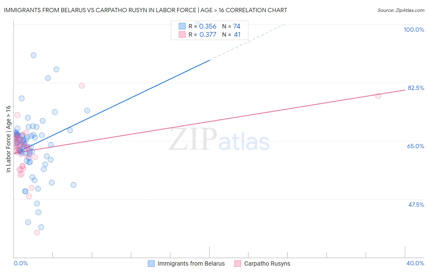 Immigrants from Belarus vs Carpatho Rusyn In Labor Force | Age > 16
