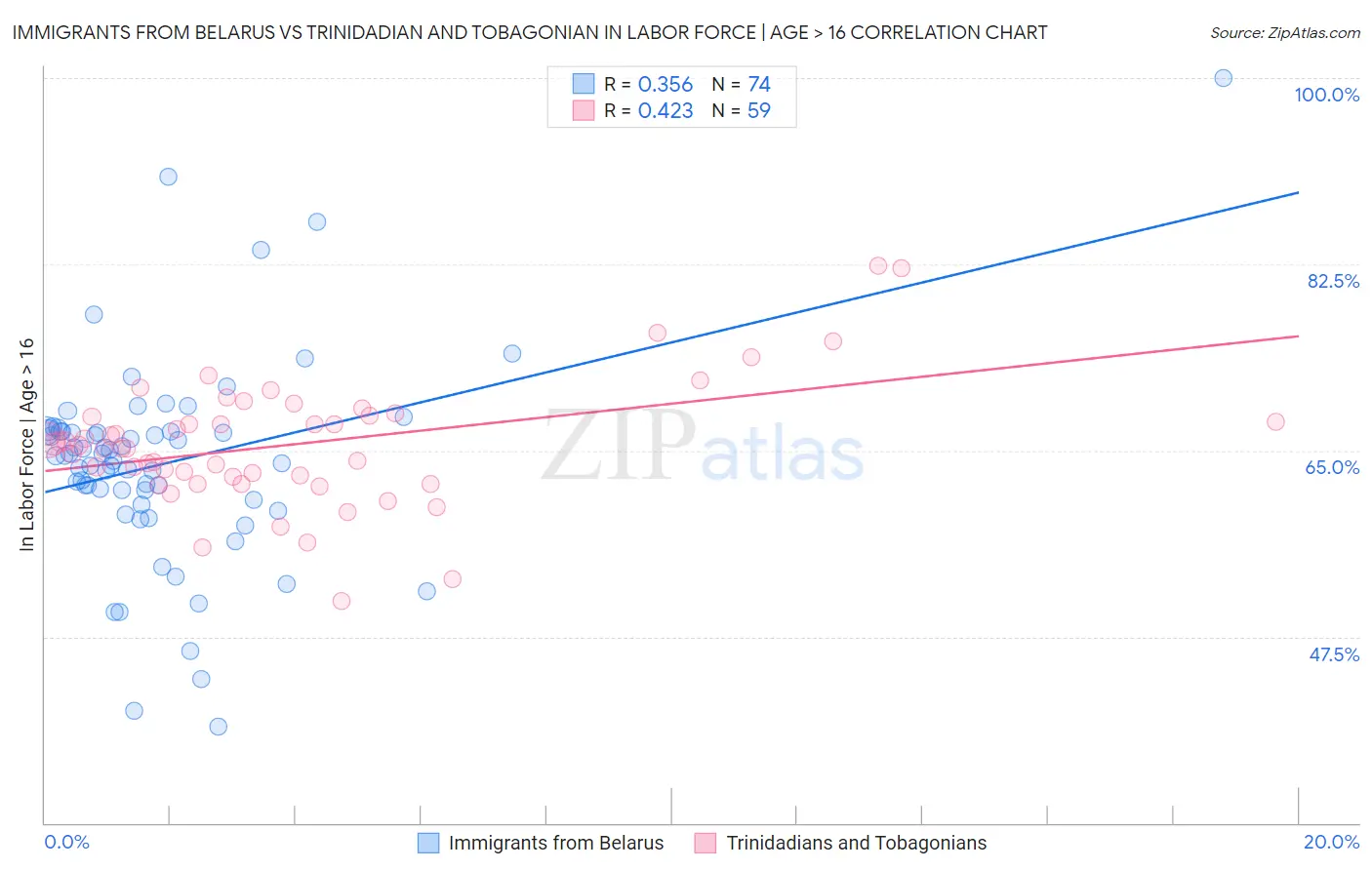 Immigrants from Belarus vs Trinidadian and Tobagonian In Labor Force | Age > 16