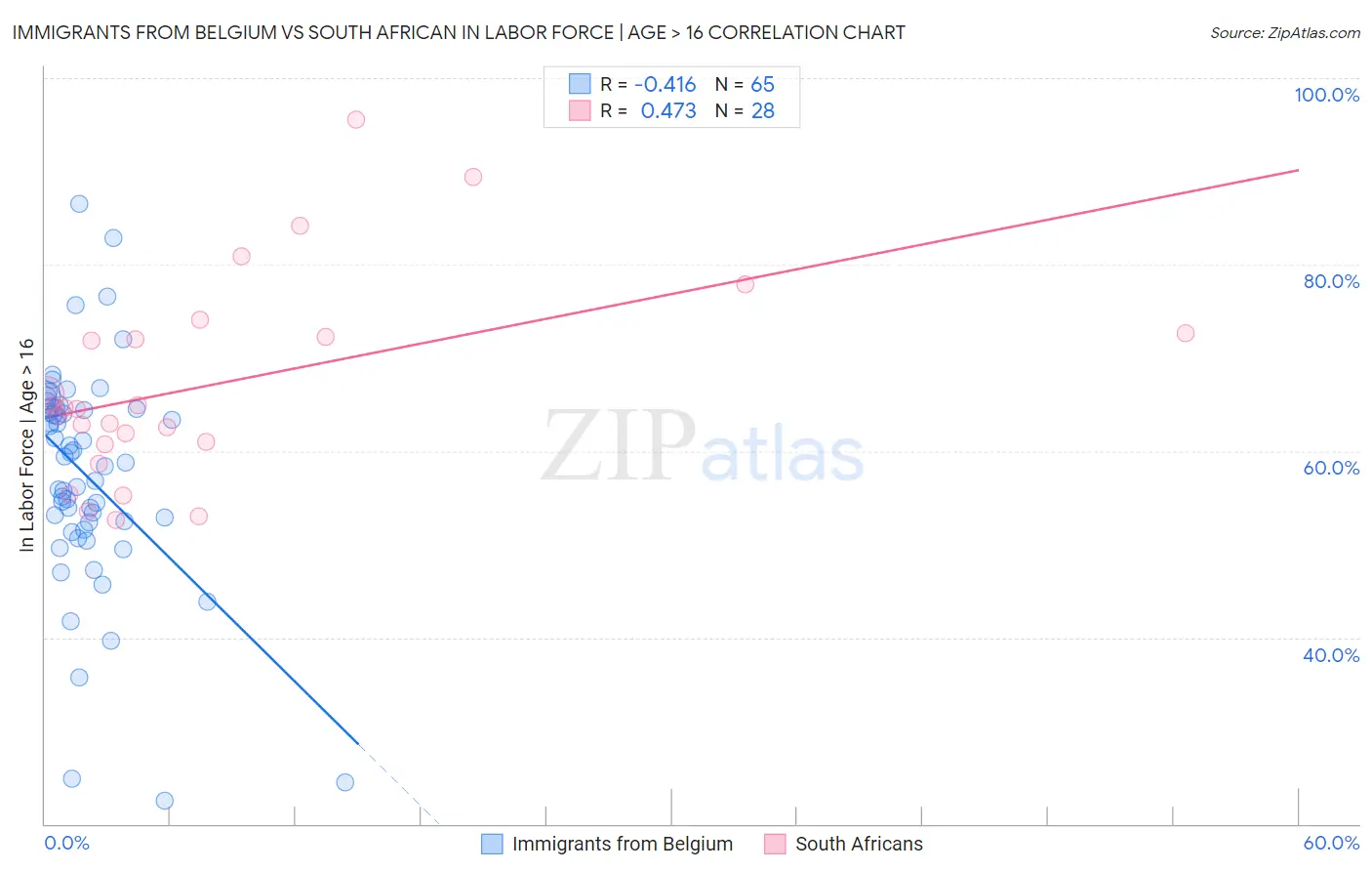 Immigrants from Belgium vs South African In Labor Force | Age > 16