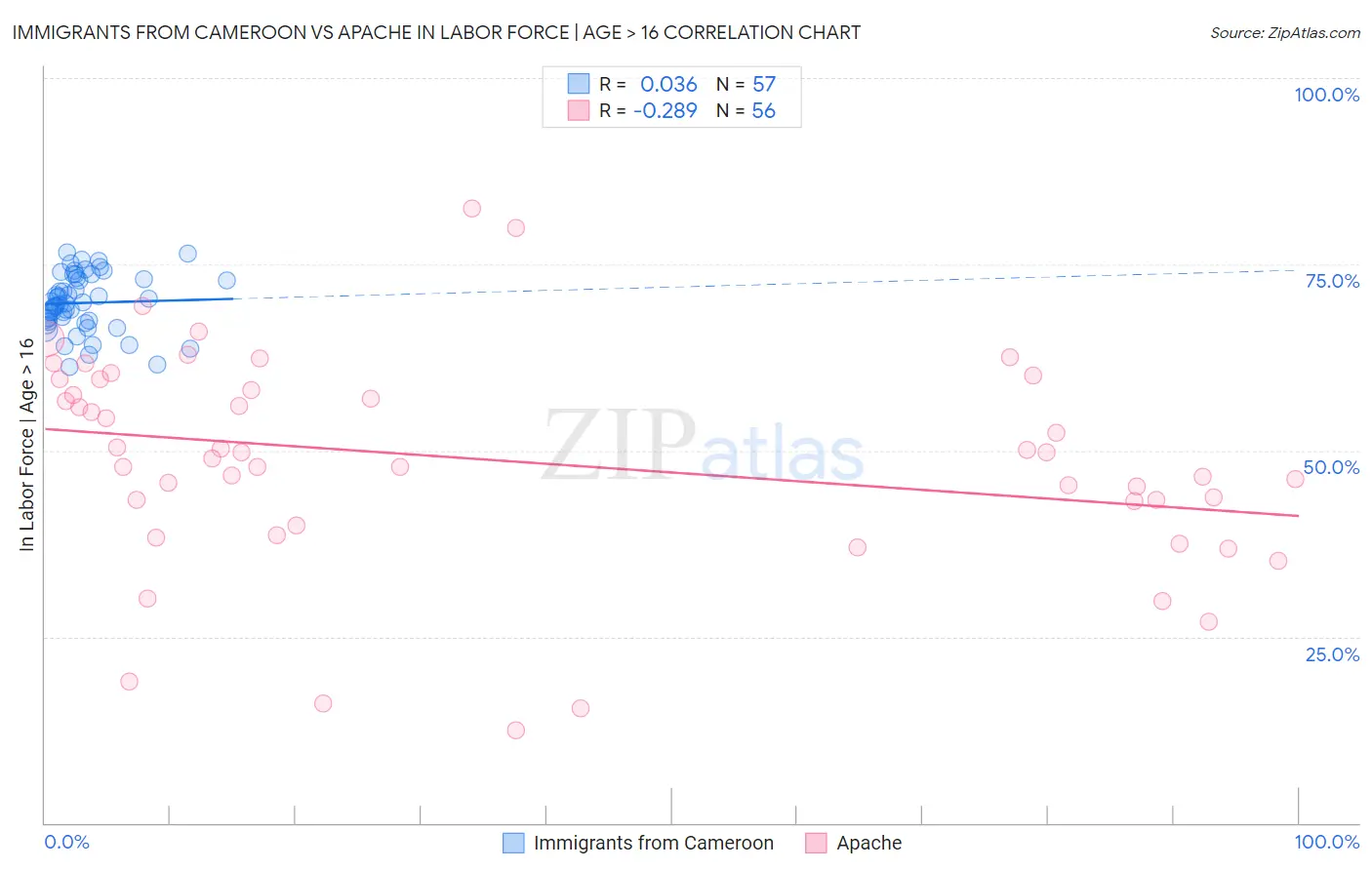 Immigrants from Cameroon vs Apache In Labor Force | Age > 16