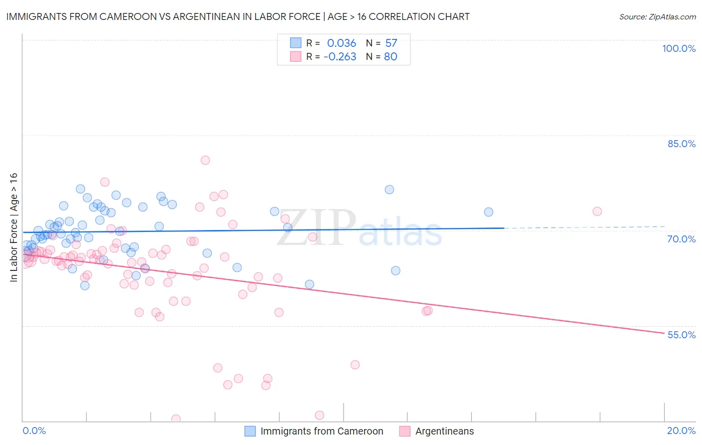 Immigrants from Cameroon vs Argentinean In Labor Force | Age > 16