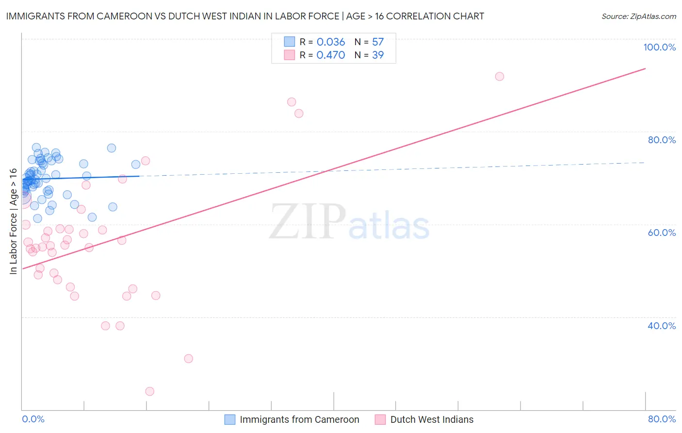 Immigrants from Cameroon vs Dutch West Indian In Labor Force | Age > 16