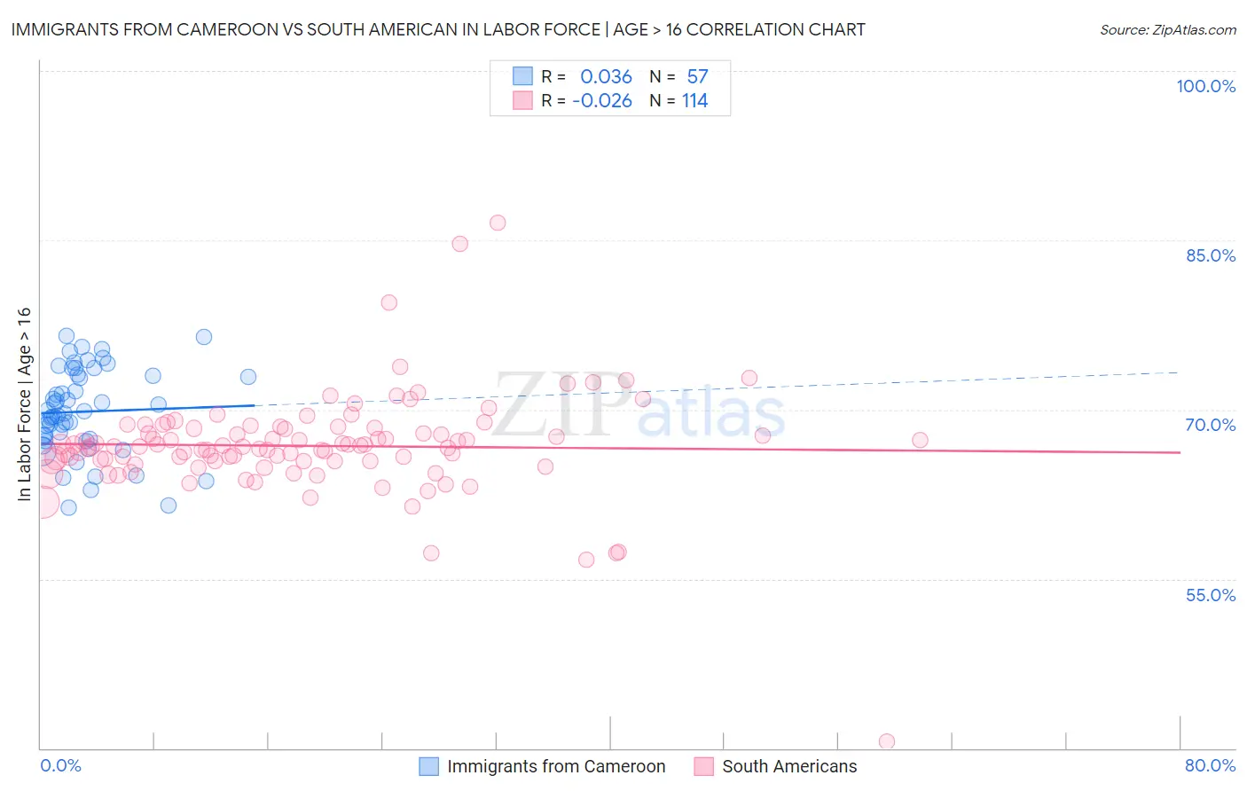 Immigrants from Cameroon vs South American In Labor Force | Age > 16