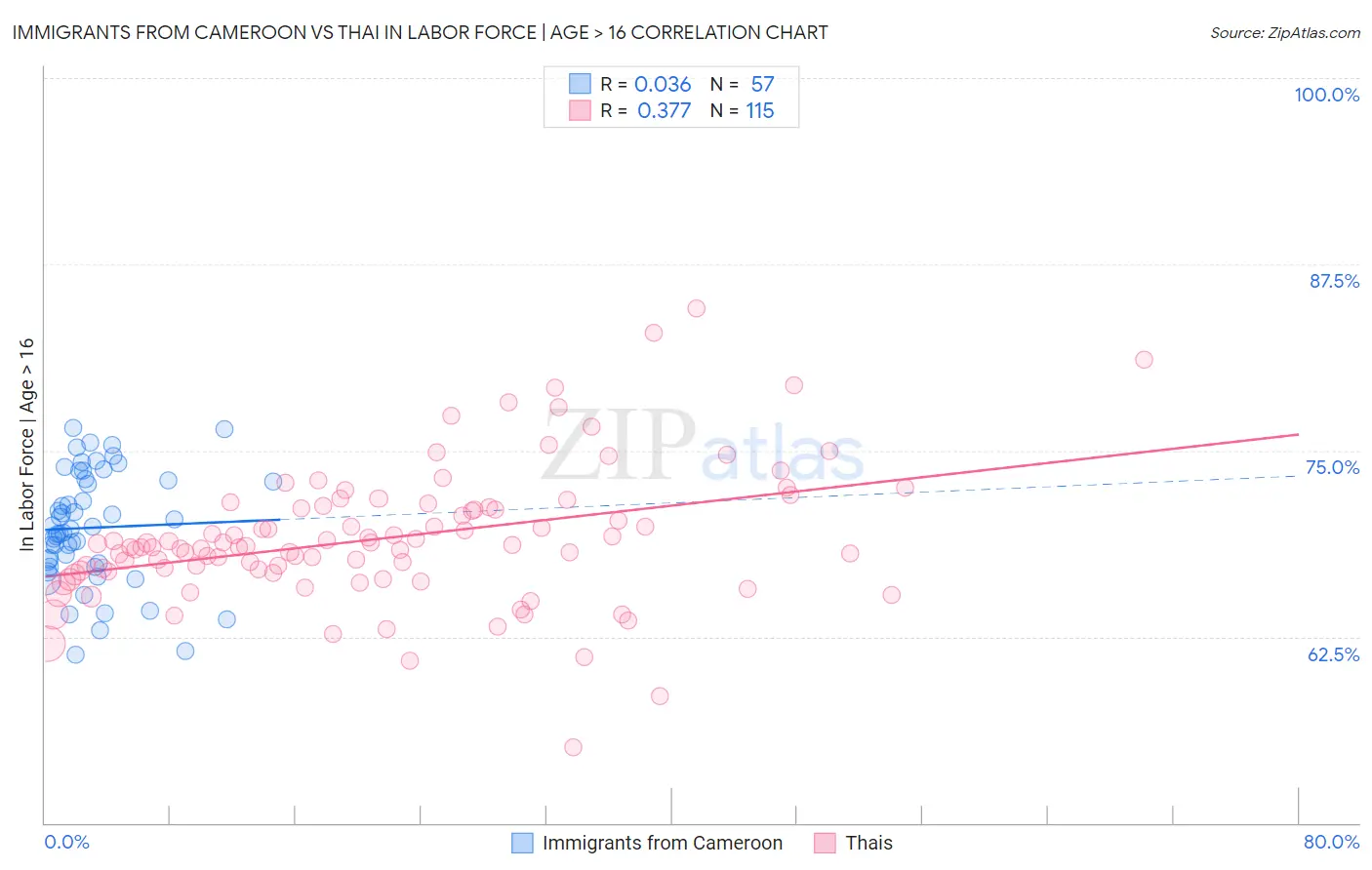 Immigrants from Cameroon vs Thai In Labor Force | Age > 16
