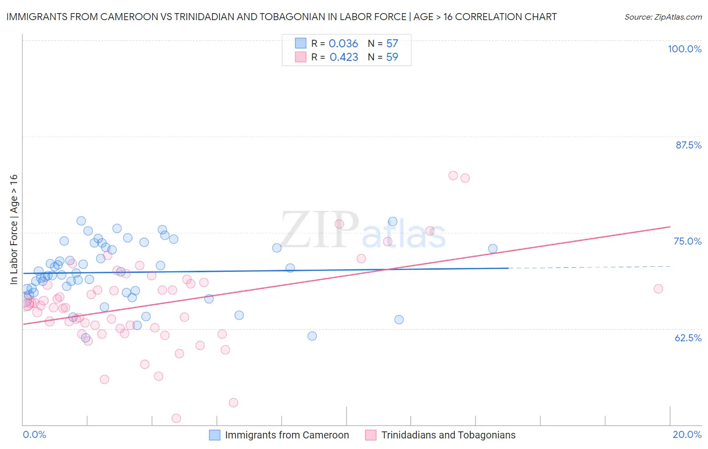 Immigrants from Cameroon vs Trinidadian and Tobagonian In Labor Force | Age > 16