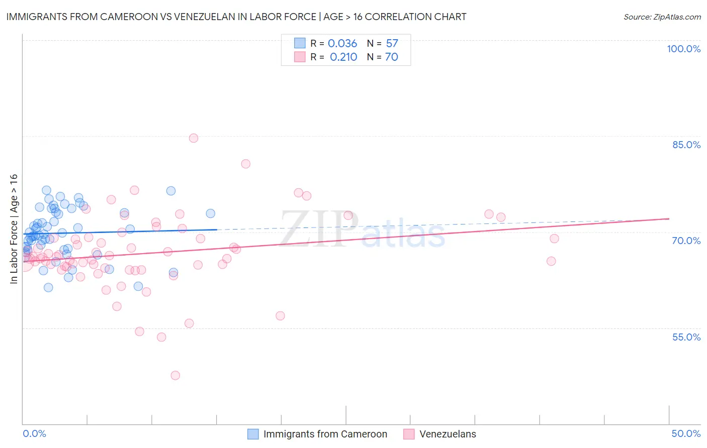 Immigrants from Cameroon vs Venezuelan In Labor Force | Age > 16