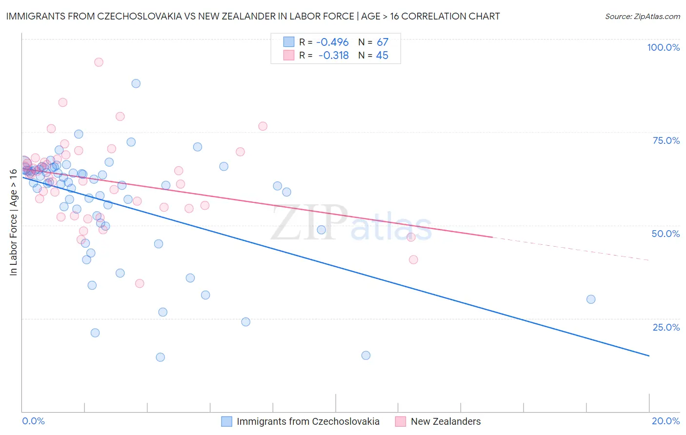 Immigrants from Czechoslovakia vs New Zealander In Labor Force | Age > 16