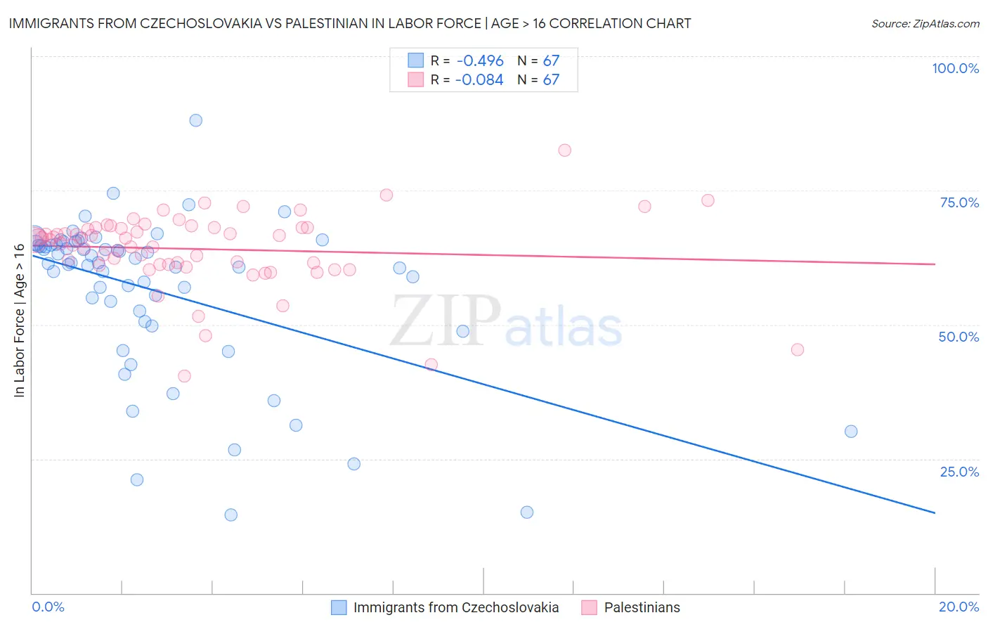 Immigrants from Czechoslovakia vs Palestinian In Labor Force | Age > 16