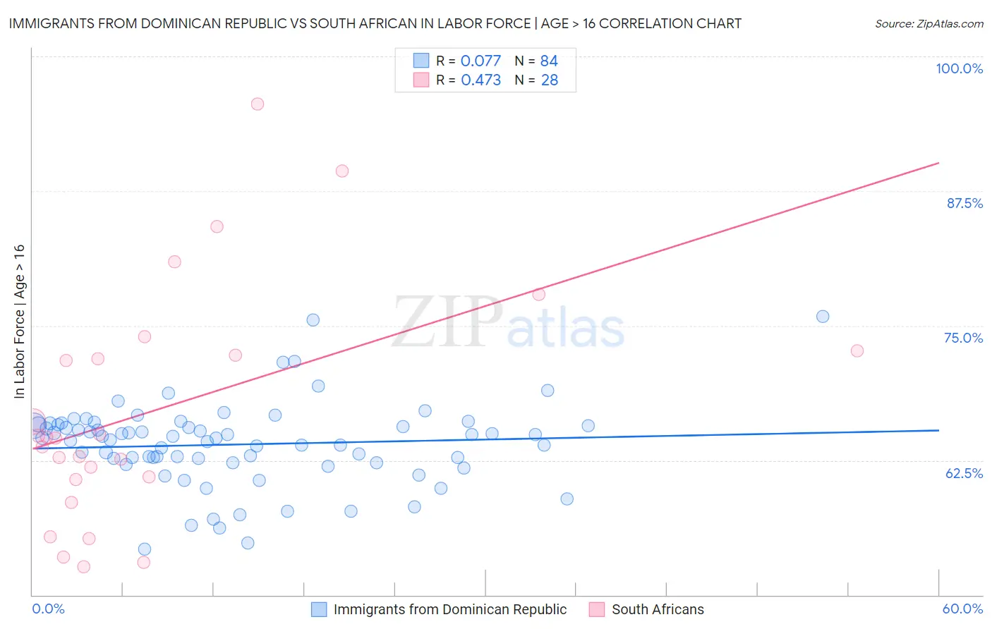 Immigrants from Dominican Republic vs South African In Labor Force | Age > 16