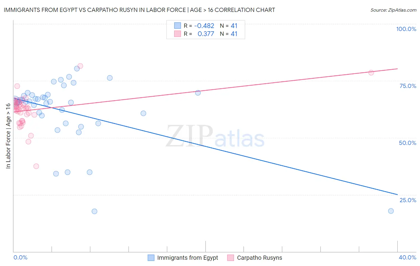 Immigrants from Egypt vs Carpatho Rusyn In Labor Force | Age > 16