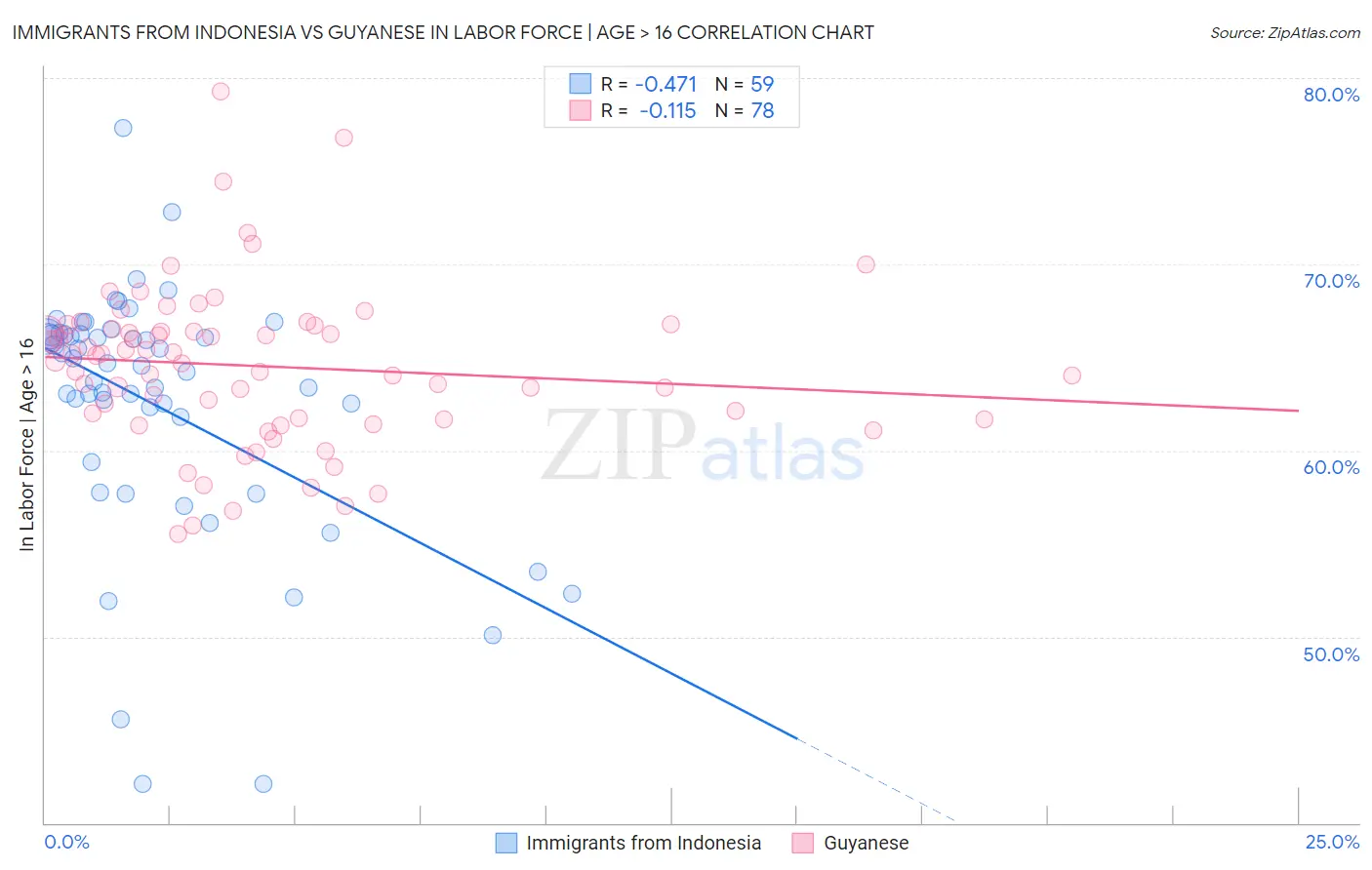 Immigrants from Indonesia vs Guyanese In Labor Force | Age > 16