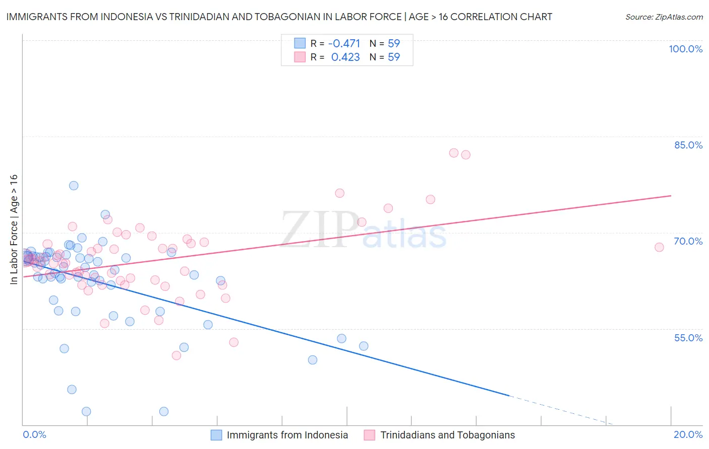 Immigrants from Indonesia vs Trinidadian and Tobagonian In Labor Force | Age > 16