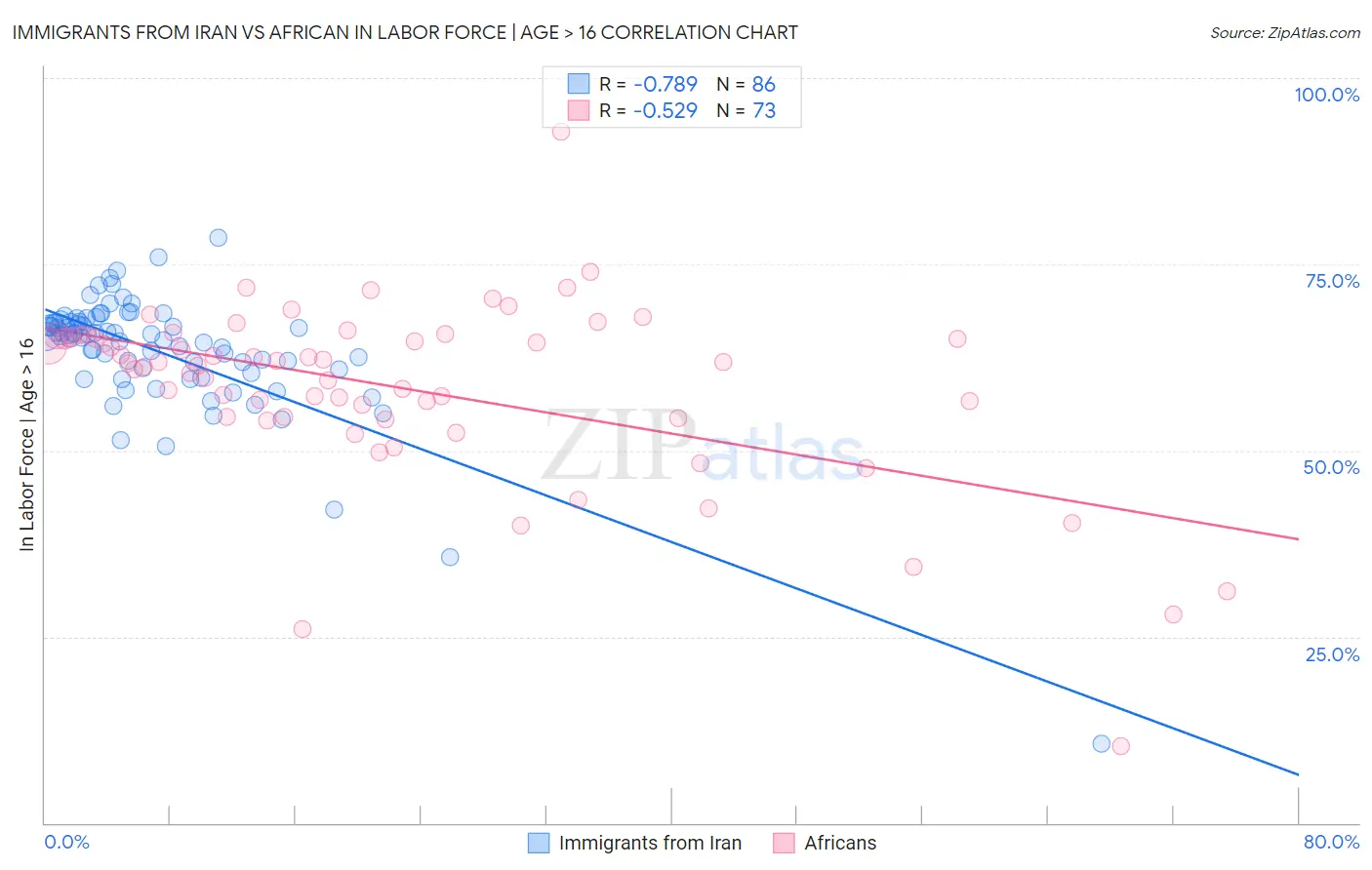 Immigrants from Iran vs African In Labor Force | Age > 16