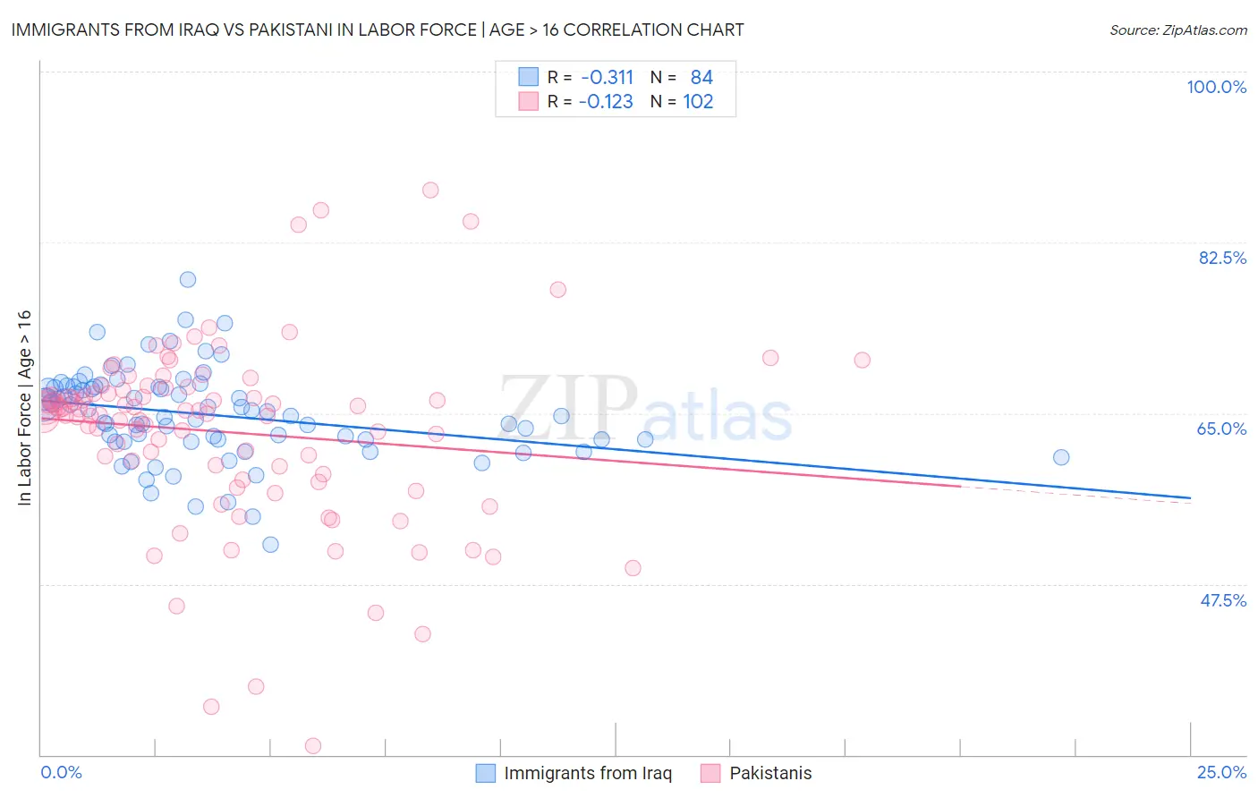 Immigrants from Iraq vs Pakistani In Labor Force | Age > 16