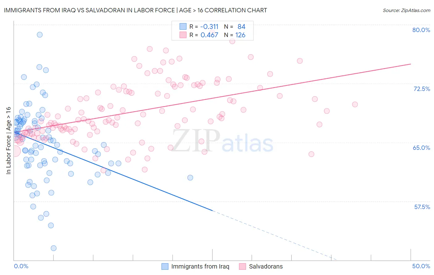 Immigrants from Iraq vs Salvadoran In Labor Force | Age > 16
