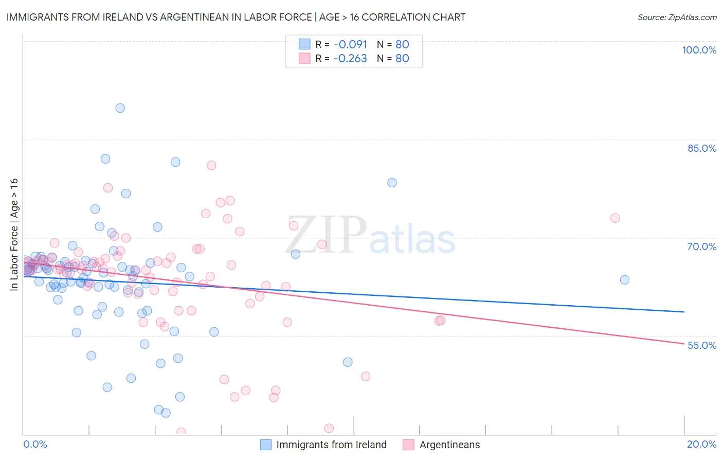Immigrants from Ireland vs Argentinean In Labor Force | Age > 16