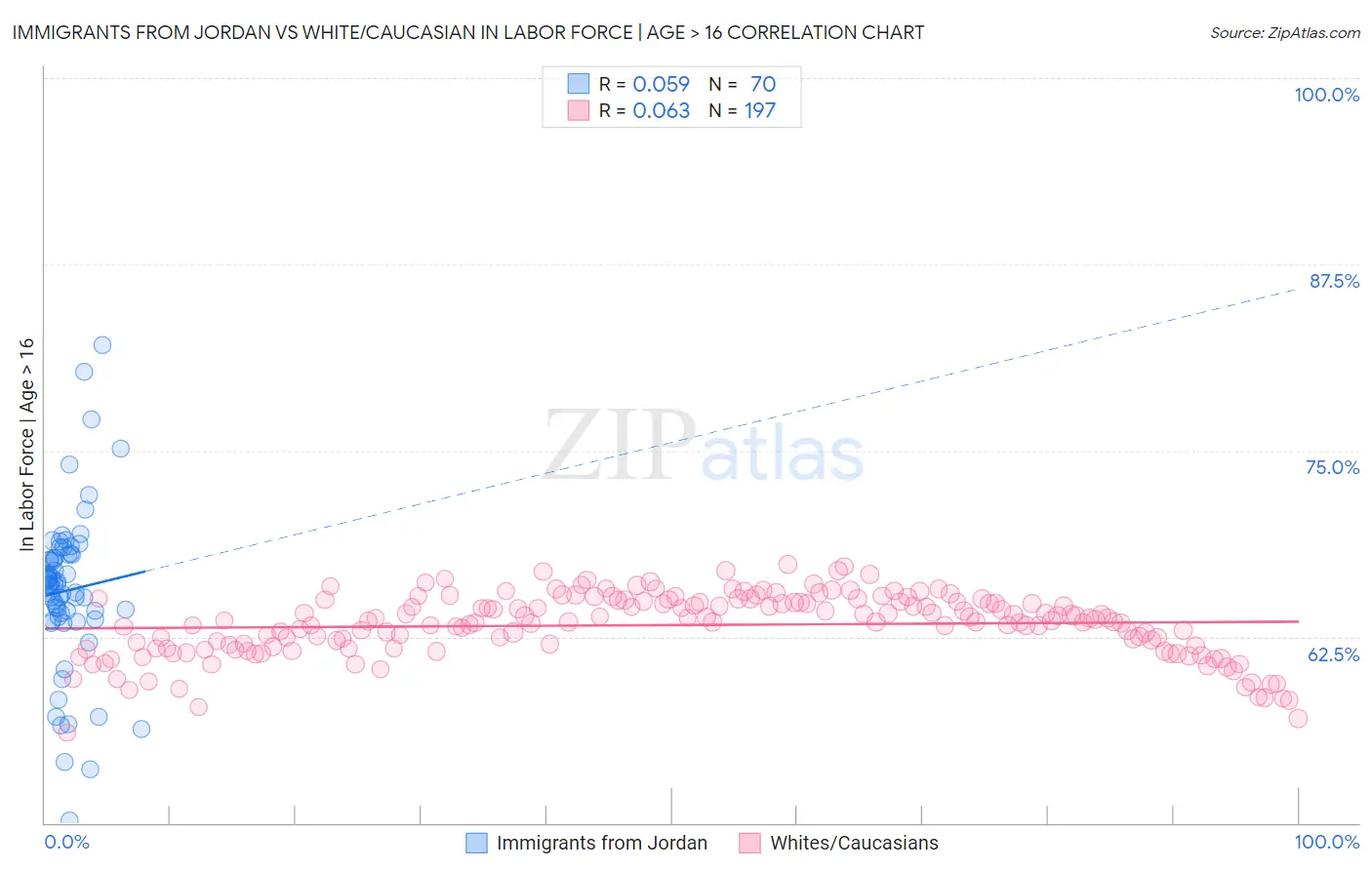 Immigrants from Jordan vs White/Caucasian In Labor Force | Age > 16