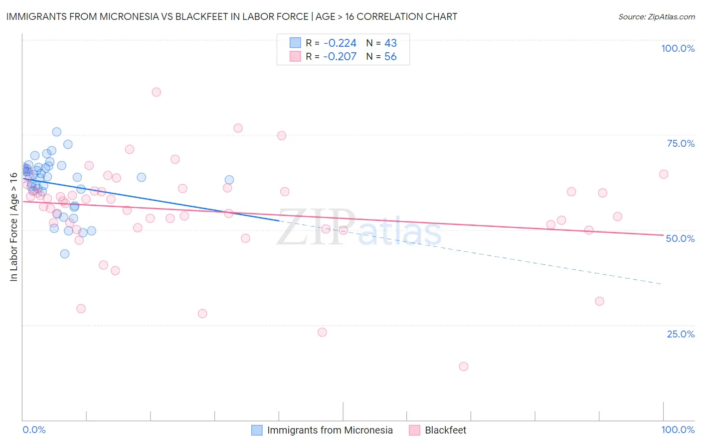 Immigrants from Micronesia vs Blackfeet In Labor Force | Age > 16