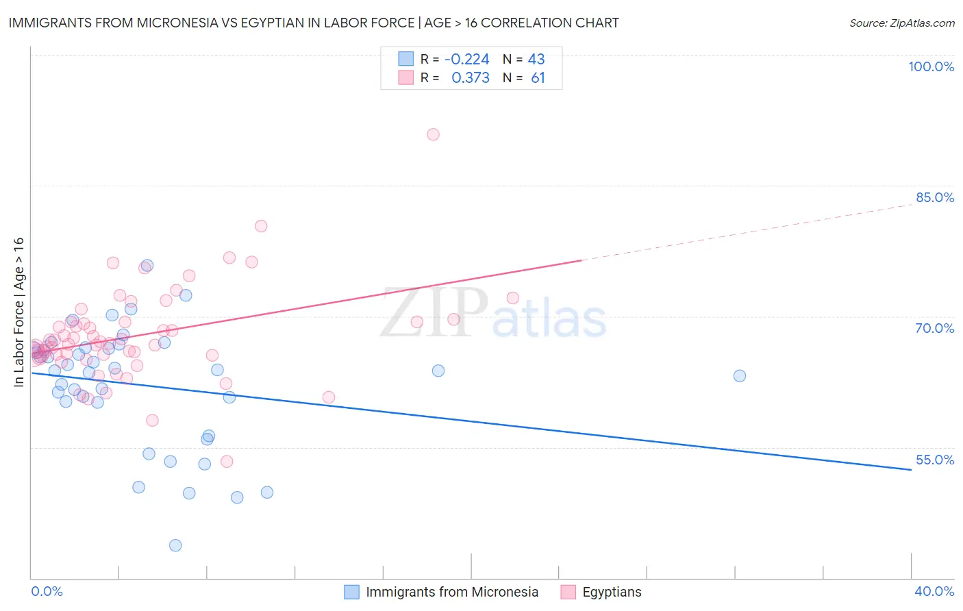 Immigrants from Micronesia vs Egyptian In Labor Force | Age > 16