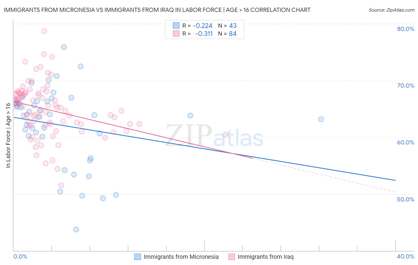 Immigrants from Micronesia vs Immigrants from Iraq In Labor Force | Age > 16
