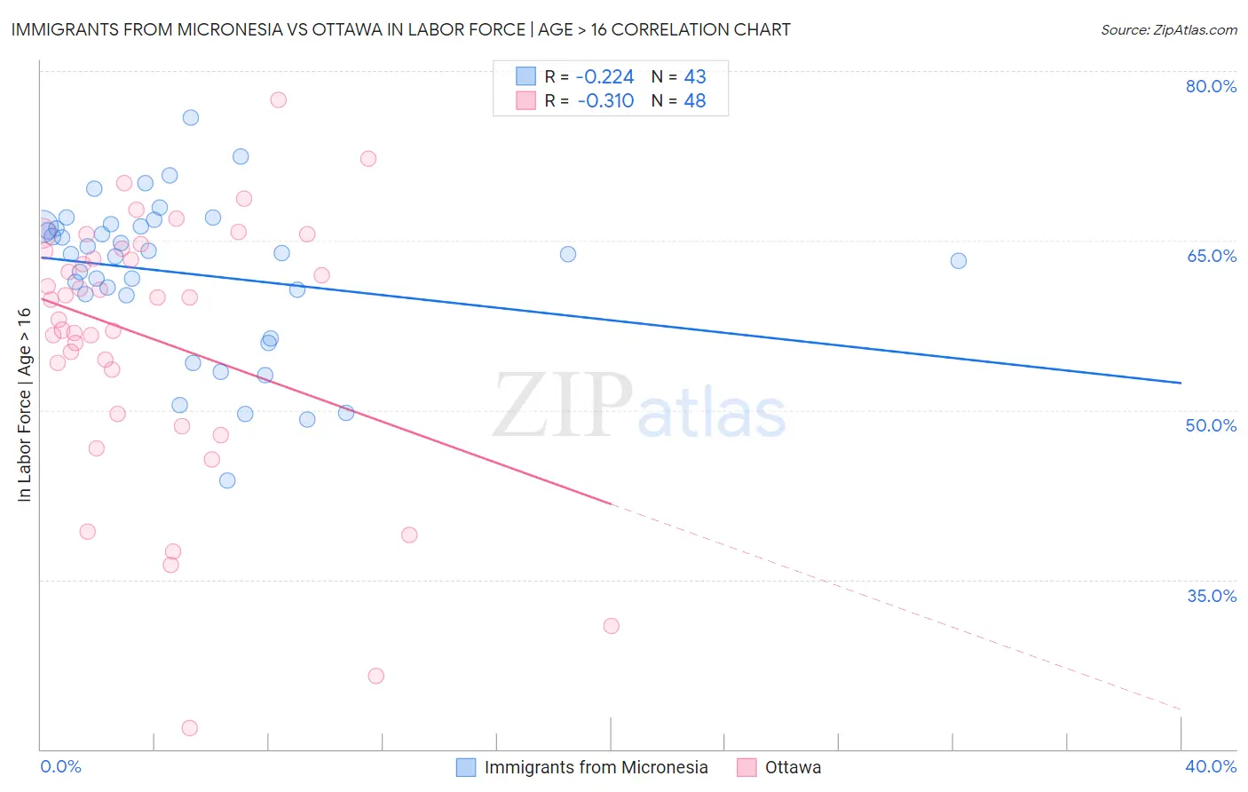 Immigrants from Micronesia vs Ottawa In Labor Force | Age > 16