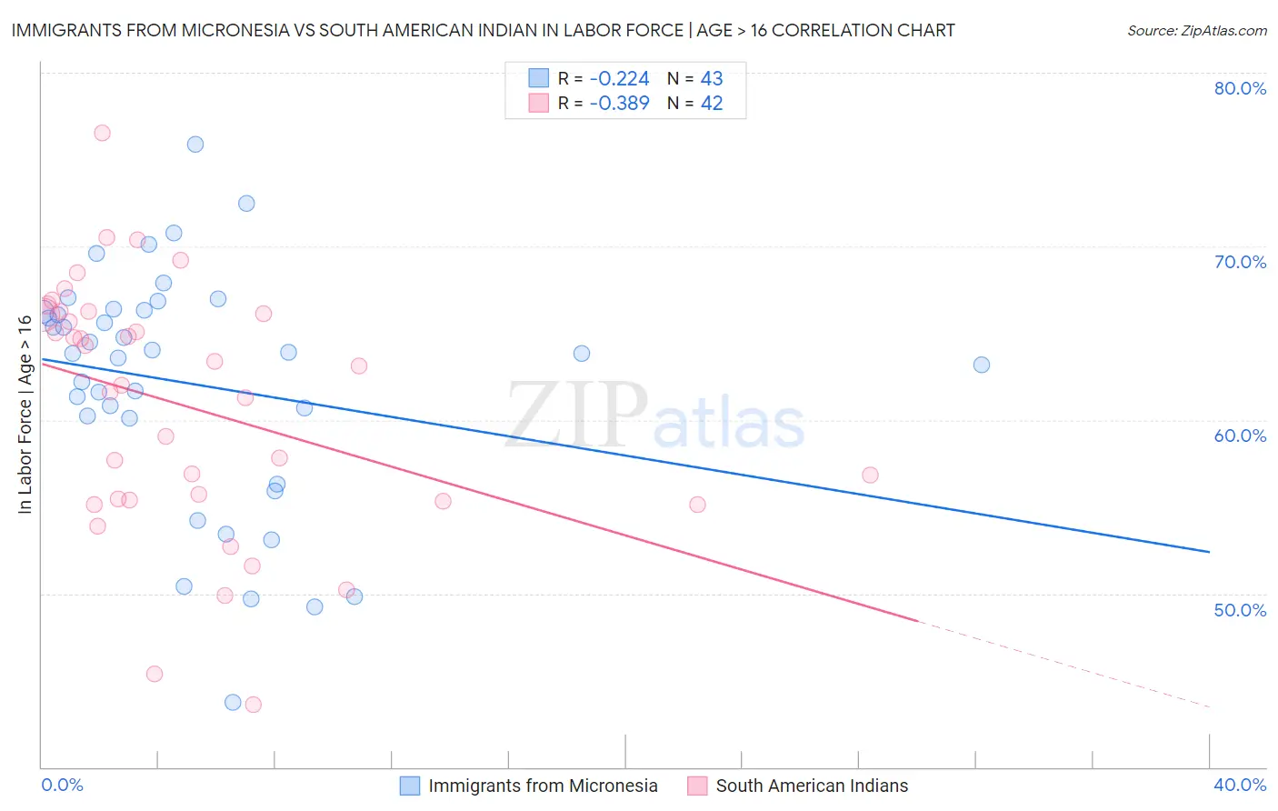 Immigrants from Micronesia vs South American Indian In Labor Force | Age > 16