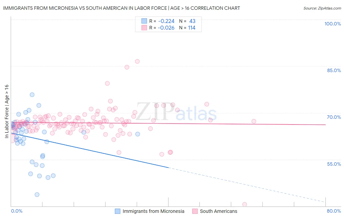 Immigrants from Micronesia vs South American In Labor Force | Age > 16