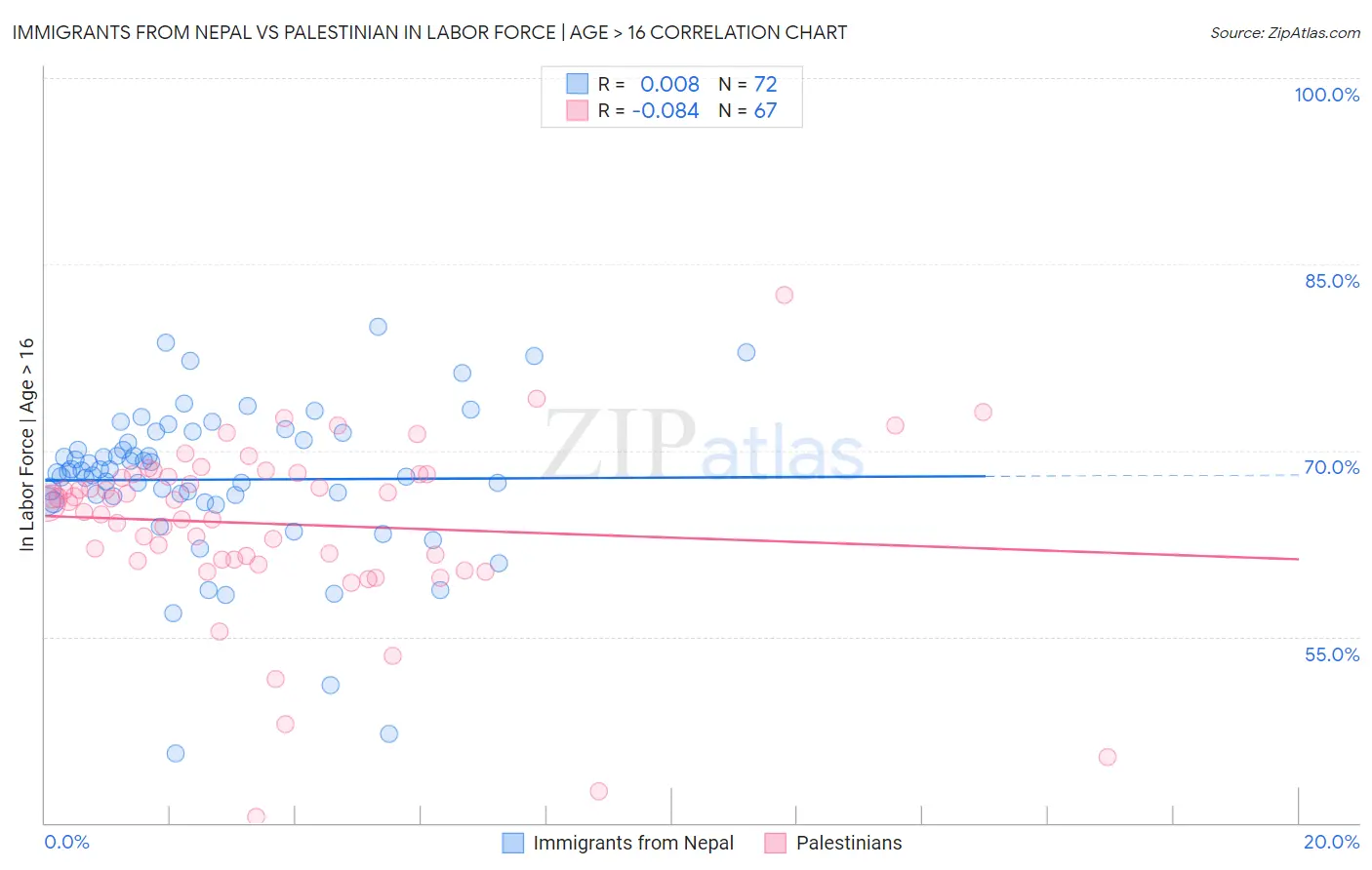 Immigrants from Nepal vs Palestinian In Labor Force | Age > 16