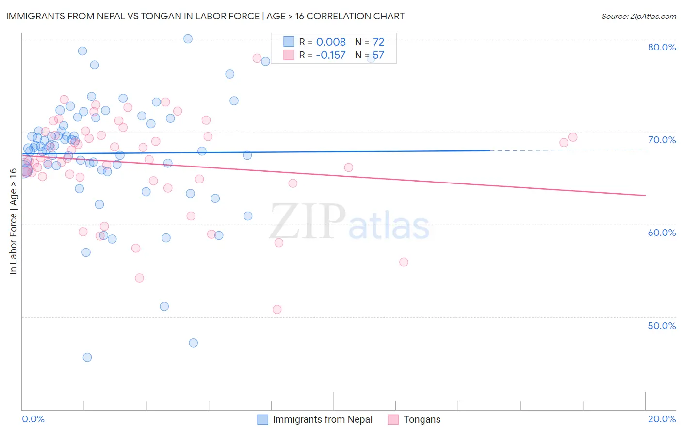 Immigrants from Nepal vs Tongan In Labor Force | Age > 16