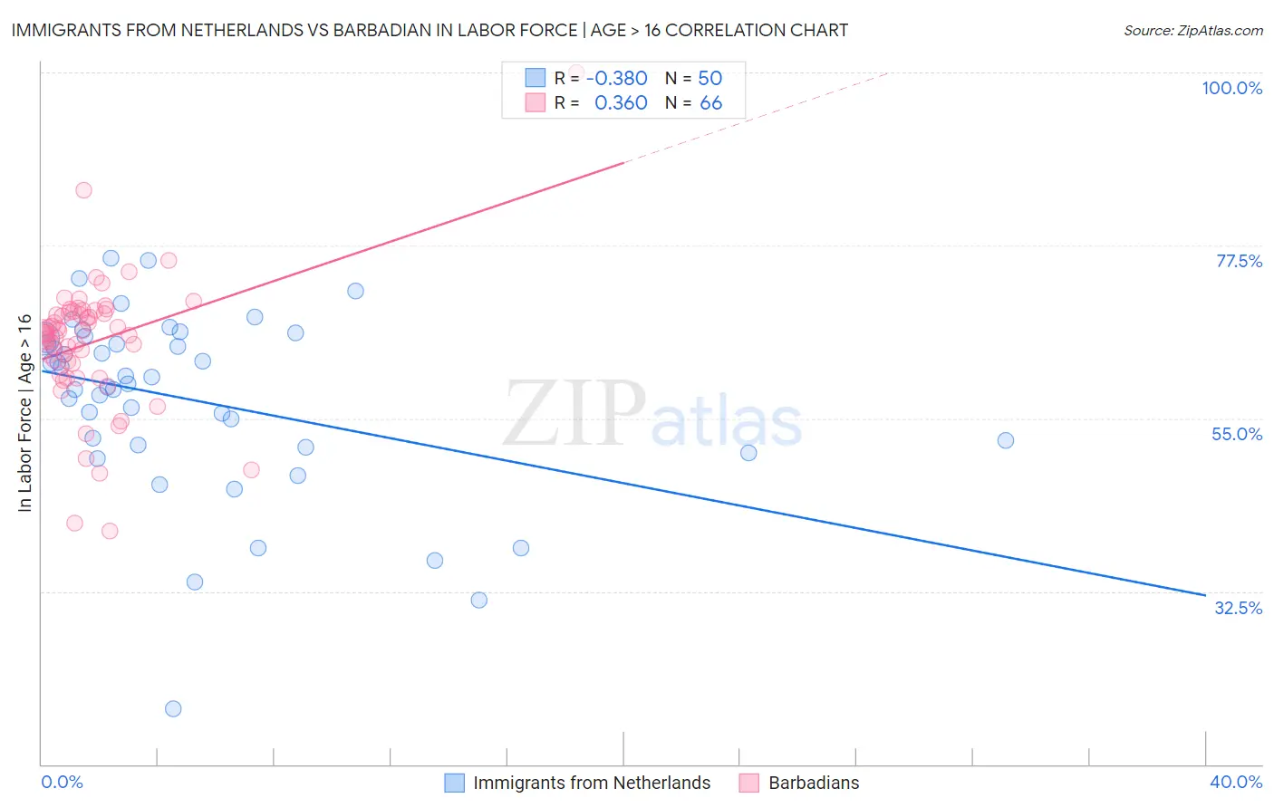 Immigrants from Netherlands vs Barbadian In Labor Force | Age > 16