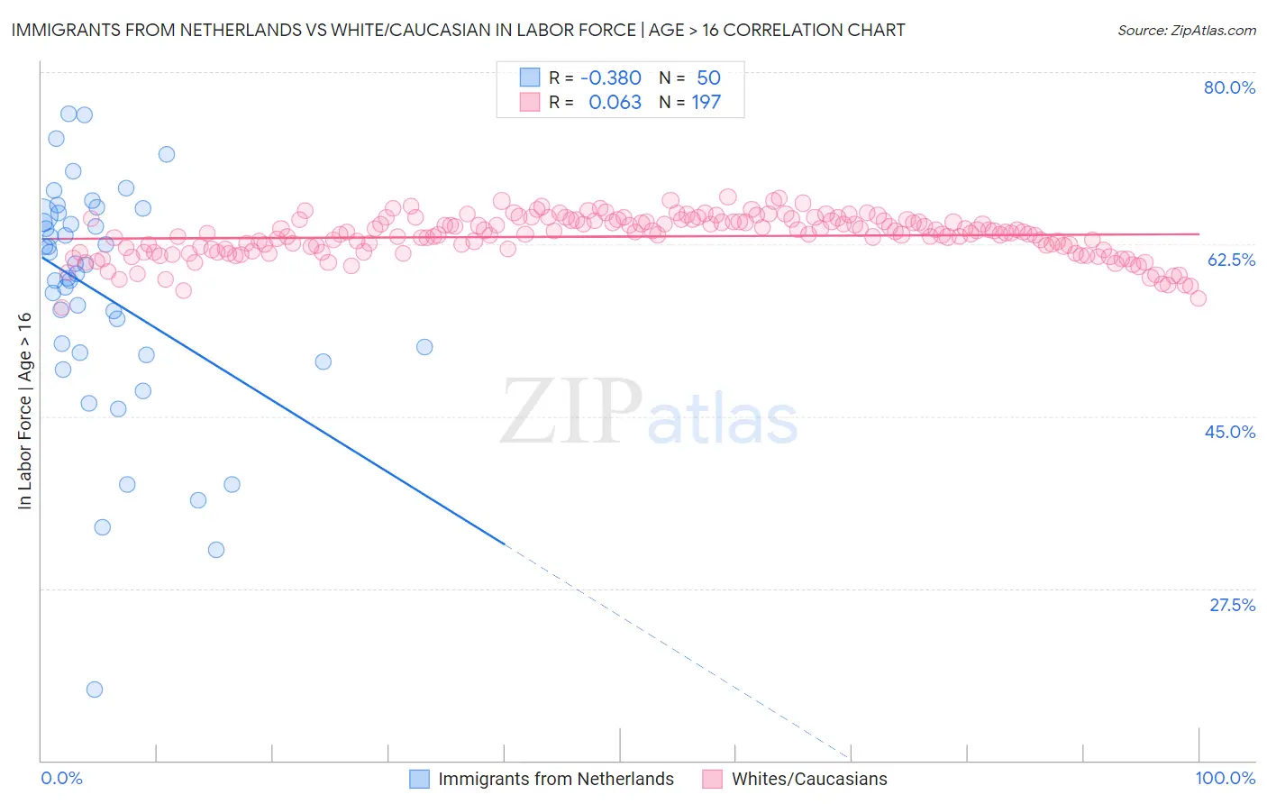Immigrants from Netherlands vs White/Caucasian In Labor Force | Age > 16