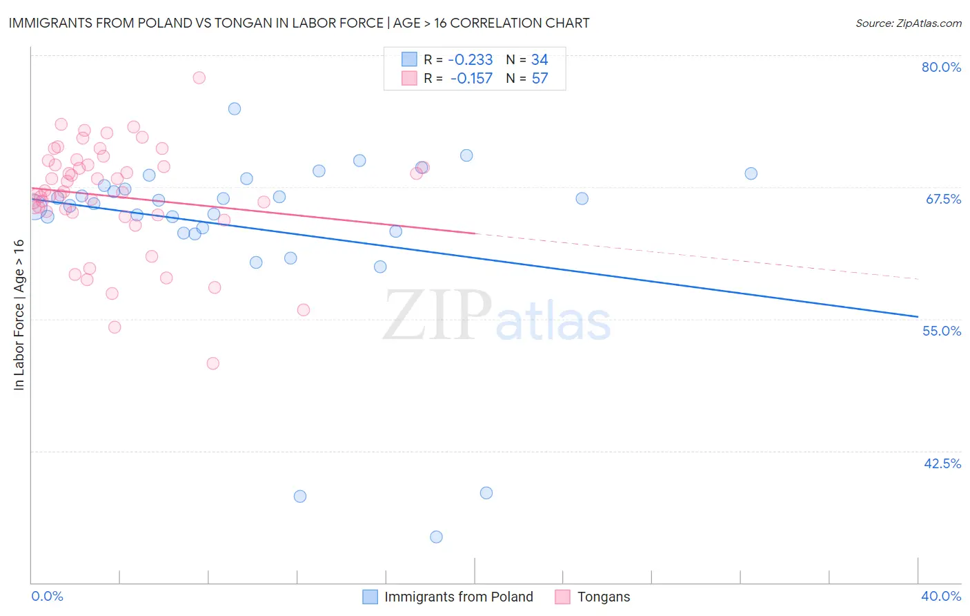 Immigrants from Poland vs Tongan In Labor Force | Age > 16